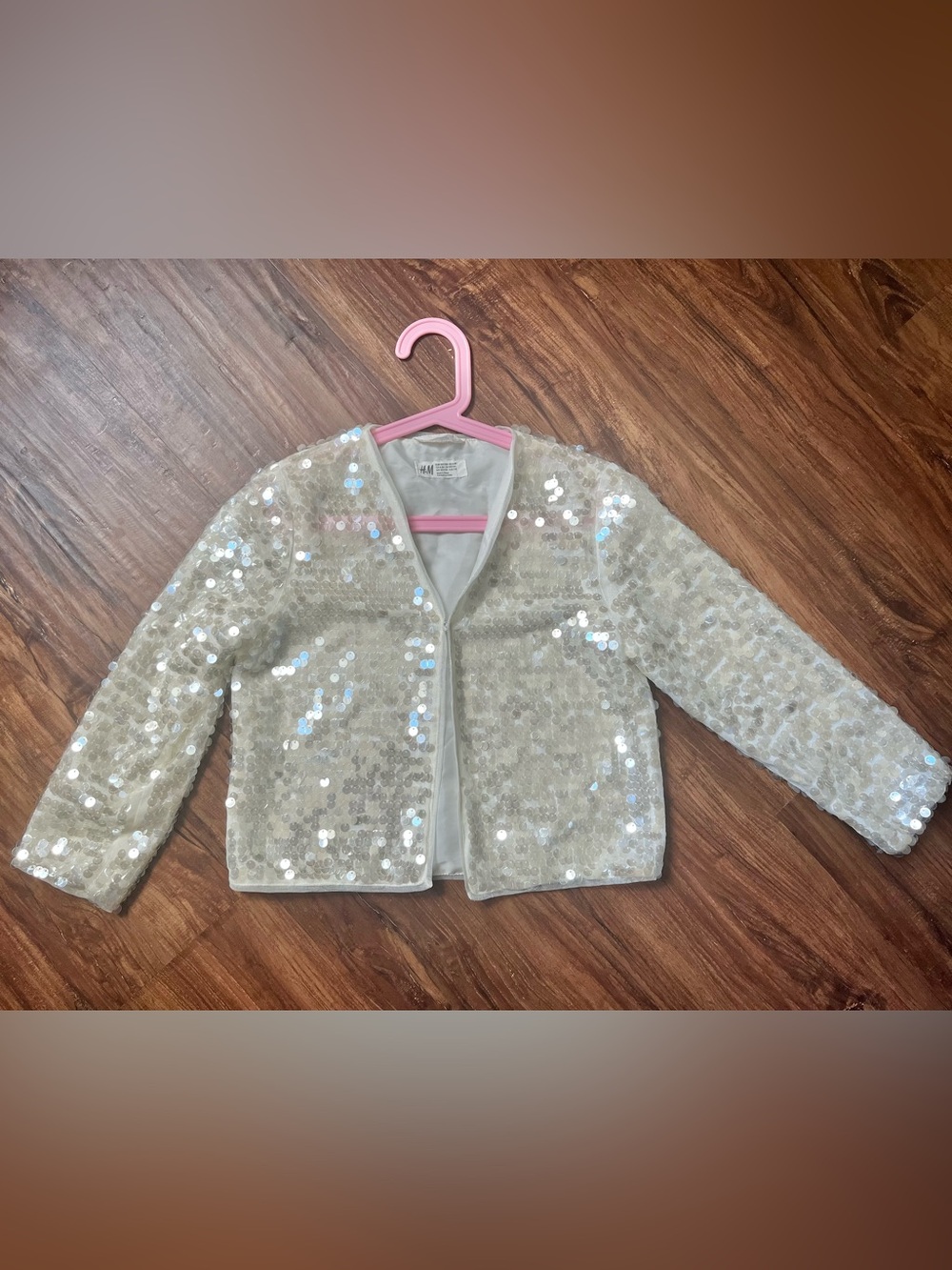 H&M Girls Iridescent White Sequin Jacket | Size 6-8Y